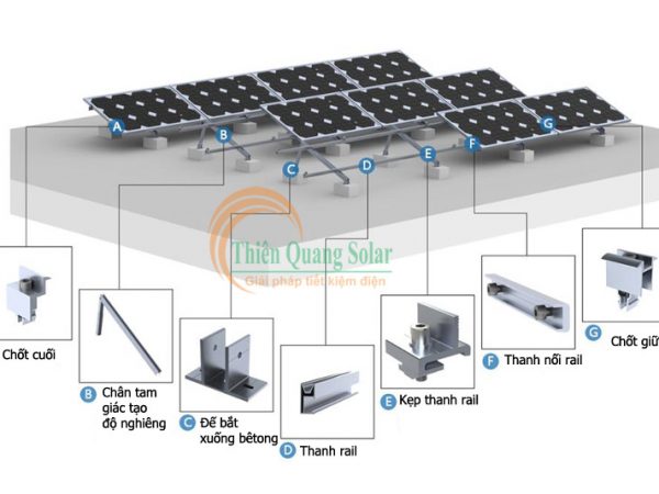 Khung giá đỡ tấm pin năng lượng mặt trời mái bê tông